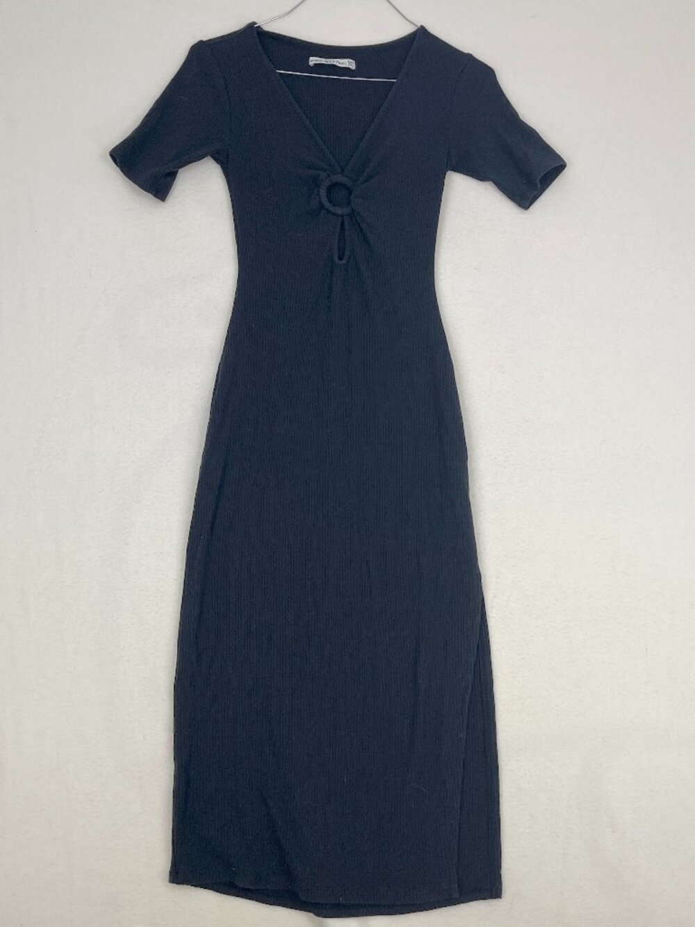 Abercrombie & Fitch Black Ribbed Midi Dress Ring Detail XXSP